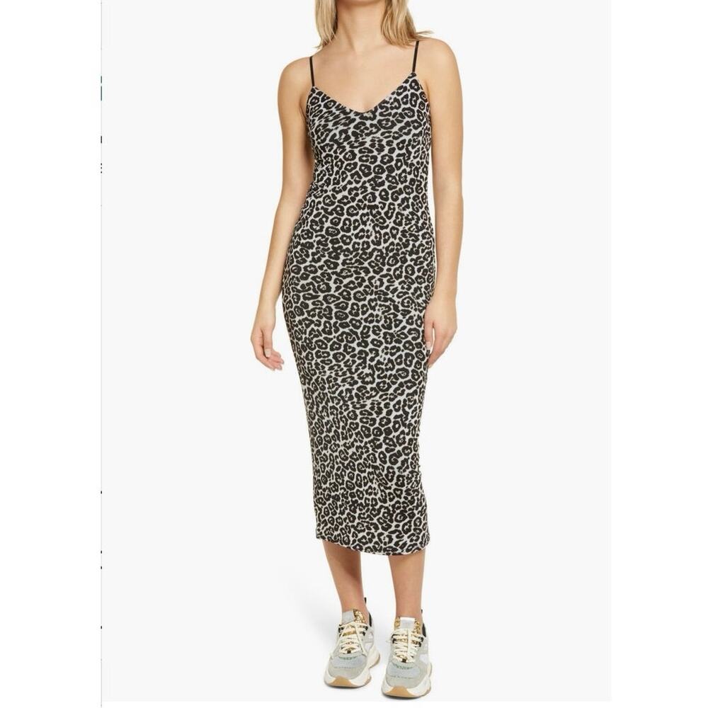 AMINA Sleeveless Sheath Bodycon Leopard Print Midi Dress Size Medium